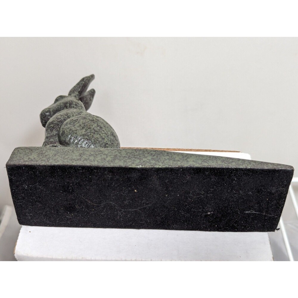 Bunny Rabbit Doorstop Wedge Cast Iron Rustic Antique Turquoise Garden Decor - Picture 6 of 6